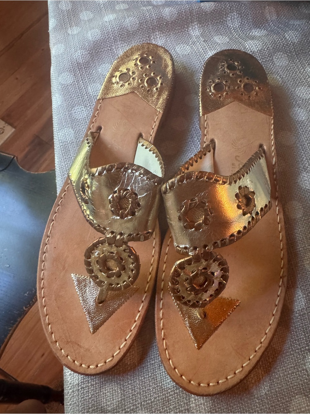 Jack Rogers Metallic Gold Leather Slide Sandals
